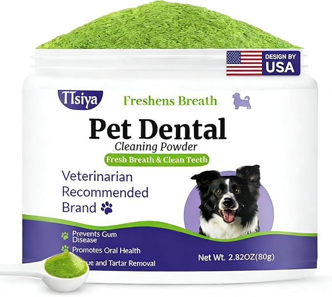 Dog Teeth Cleaning Powder, Pet Dental Powder -Dental Care, Dogs Breath Freshener with Probiotics for Tartar & Reduces Plaque & Bad Breath Teeth Cleaning for Small, Medium, Large Dogs 80g