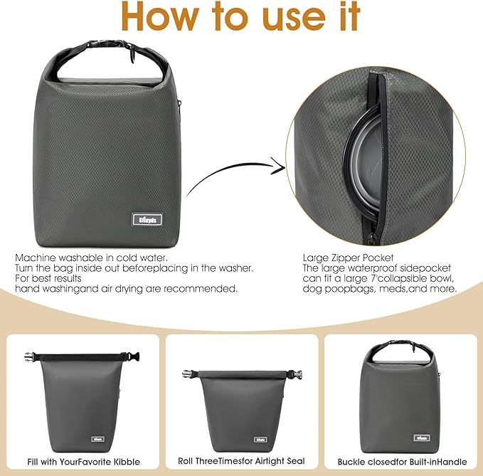 Travel Dog Food Container Pet Food Storage Bag Containers 2PCS Collapsible Travel Dog Bowls Waterproof Camping Storage Essentials Kibble Carrier 20L Easy to Clean (Grey, Large)