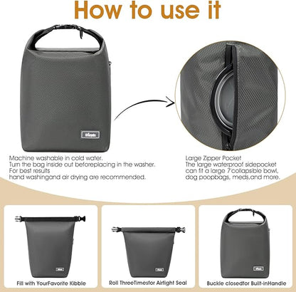 Travel Dog Food Container Pet Food Storage Bag Containers 2PCS Collapsible Travel Dog Bowls Waterproof Camping Storage Essentials Kibble Carrier 20L Easy to Clean (Grey, Large)