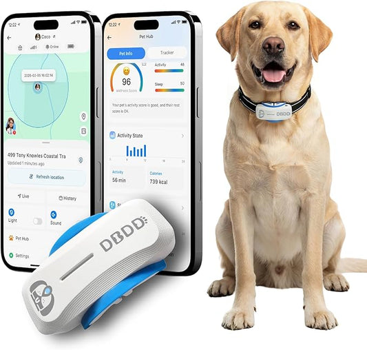 DBDD AI GPS Tracker for Dogs, Real Time Location and AI Health Care Management, Electronic Fence, Waterproof, iOS and Android Compatible (White)