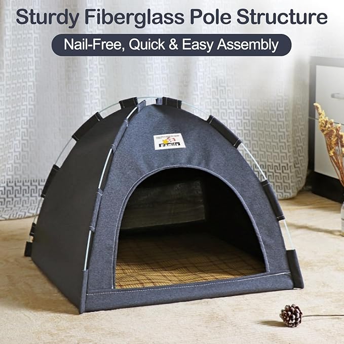 Indoor Outdoor Pet Tent Cat Cave House Portable Easy Assembly Cat Bed Cave with Cool & Cozy Pad Lightweight Durable Washable Shelter for Cats Small Dogs Puppies and Other Small Animals-Light Gray