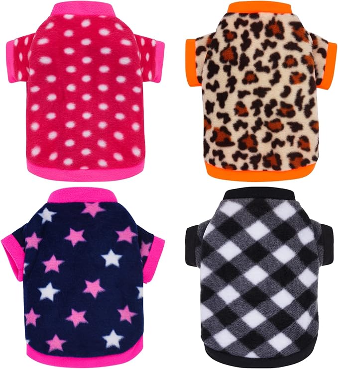Rbenxia 4 Pieces Dog Fleece Sweaters Puppy Warm Sweater Doggie Sweatshirt Soft Fleece Dog Pajamas Puppy Clothes Winter Dogs Outfits for Small Dogs Cat Pets (Large)