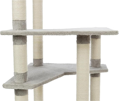 TRIXIE Seli Cat Tree – Cat Tower with Sisal Posts, Condo, Padded Platforms & Hanging Toy – Cat Furniture for Indoor Cats – Gray, 21.1" x 21.1" x 59.1"