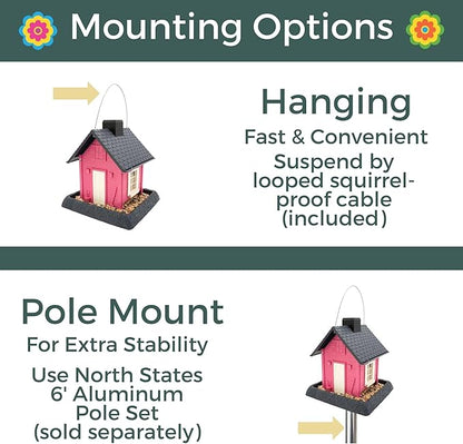 North States Village Collection - Fiesta Pink Cottage Bird Feeder: Hanging Bird Feeder for Outdoors, Holds 5 Pounds of Seed