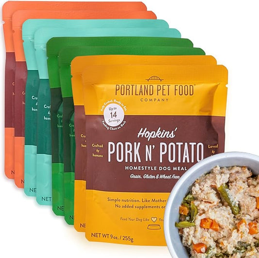 Portland Pet Food Company Fresh Dog Food Pouches - Human-Grade Topper Mix-Ins & Wet Pet Meals - Small & Large Breed Puppy & Senior Dogs - Gluten-Free Limited Ingredient Meal Toppers - 8 Pack Variety