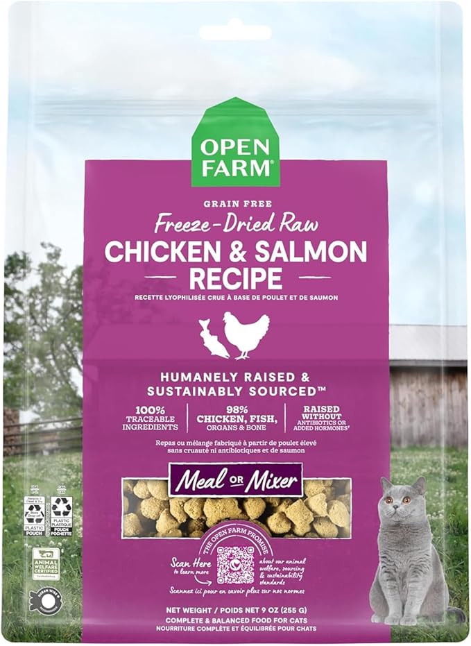 Open Farm Chicken & Salmon Recipe Freeze Dried Raw Morsels for Cats, 3.5oz