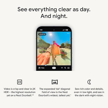 Google Nest Doorbell (Wired, 3rd Gen) - 2K Video and Gemini, Live View, Night Vision, 2-Way Audio - Works with Google Home - 2025 Model - Linen