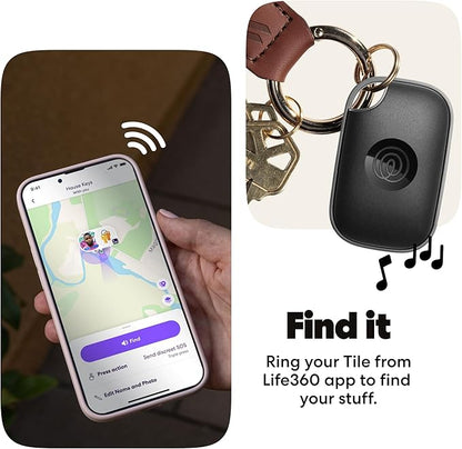 Life360 Tile Pro - Powerful Bluetooth Tracker, Key Finder and Item Locator for Keys, Bags and More. Both iOS and Android Compatible. Phone Finder. 1-Pack (Black)