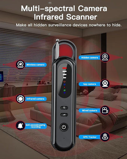 Hidden Camera Detector, Anti-Spy Camera Finder, RF Signal & WiFi Scanner, GPS Tracker & Bug Detector, 6 Modes Portable Privacy Protector for Travel, Hotel, Car, Bathroom– Spy Device Detection Pen