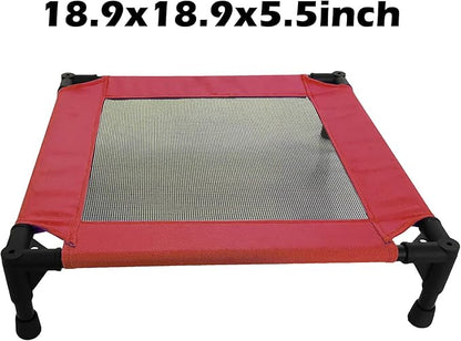 Pozico Elevated Pet Bed with Breathable Mesh for Small Cat and Dog, Raised Cooling Pet Cot for Puppy and Kitty, 18.9x18.9 inch (Red Bed)