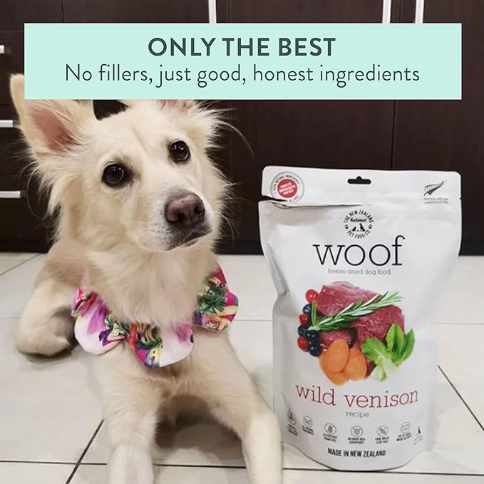 The New Zealand Natural Pet Food Co. WOOF Freeze Dried Dog Food - Wild Venison Recipe,High Protein Dog Food Toppers, Freeze Dried Meals & Treats,2.2 lb