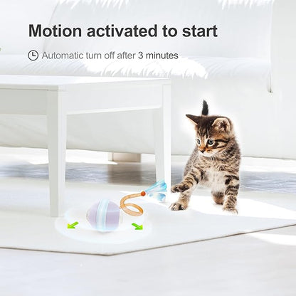 Jkanti Interactive Cat Toys for Indoor Cats,The 3rd Generation Agile Moving Cat Ball with Elastic Mesh Tail,Automatic Kitten Toys for Bored Indoor Cats (Purple)