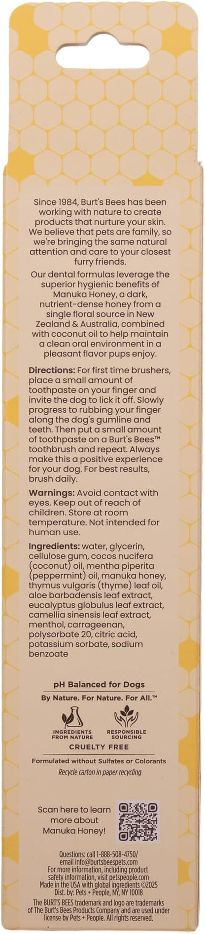 Burt's Bees for Pets Dental Kit for Puppies with Bamboo Toothbrush & Toothpaste with Manuka Honey & Coconut Oil for Gum Health & Tartar Control, 99.1% Natural Origin Formula, Peppermint, 2.5 oz