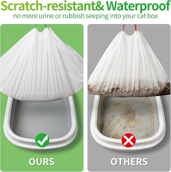 Litter Box Liners Large (37" x 18") - Thick Leak-Proof Drawstring Bags for Easy Clean Up, Jumbo Cat Litter Pan Liners Kit (24)