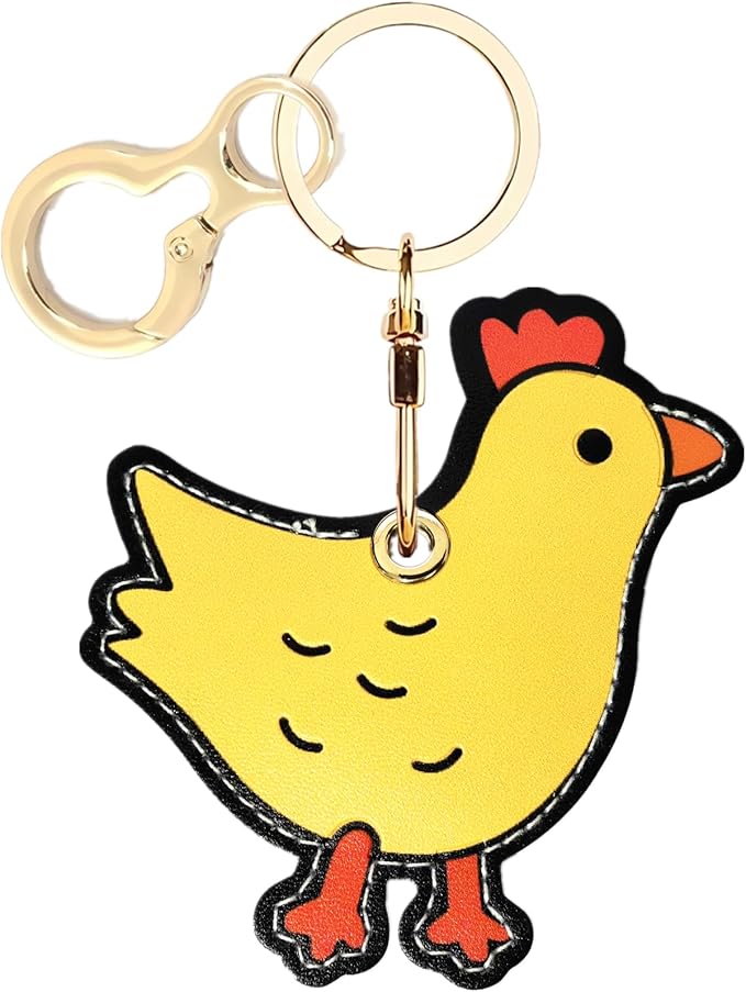 Leather Airtag Keychain Case Holder,Cute Protective Apple Air Tag Cover with Key Ring,Anti-Scratch Hidden Finder GPS Tracker Case for Wallet Keys,Bag,Pets,Backpack(ChickB)