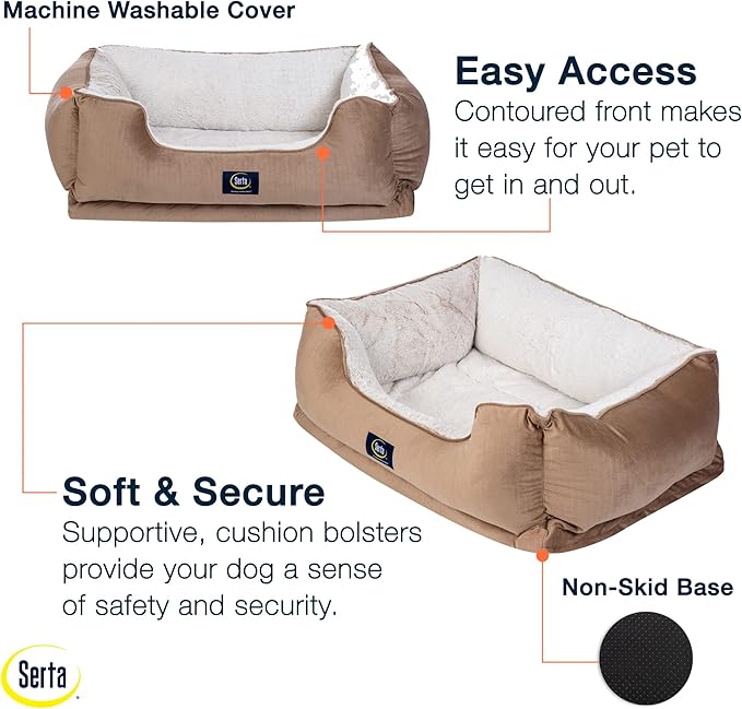 Serta Orthopedic Cuddler Dog Bed for Pets – Desert Sand (X-Large)