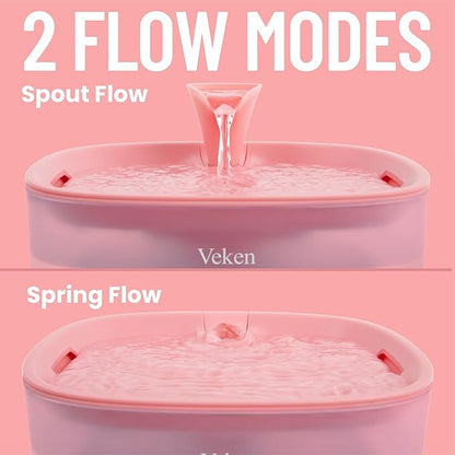 Veken Cat Water Fountain with Detachable Tank, Easy to Clean & Assemble, 85oz/2.5L Automatic Pet Drinking Dispenser with Quiet Operation & LED Light for Cats, Dogs and Small Pets, Red