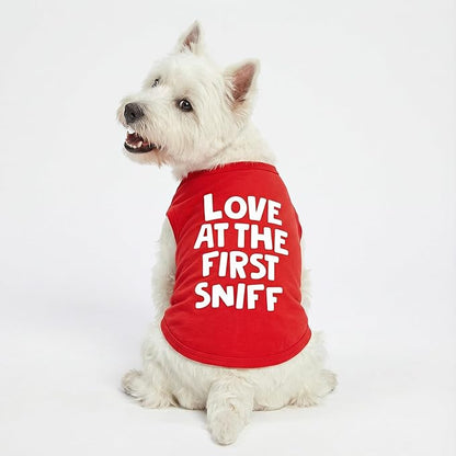 Fitwarm Love at The First Sniff Dog Shirt, Dog Valentines Outfit, Summer Dog Clothes for Small Dogs Boy Girl, Funny Dog Tshirt, Lightweight Breathable Cotton, Pet Cat Outfit, Red, Medium