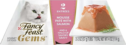 Fancy Feast Gems Pate Cat Food Mousse with Salmon and a Halo of Savory Gravy Cat Food - 4 oz. Boxes,(Pack of 16)