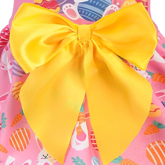 PUPTECK Print Dog Easter Dress Pet Costumes Apparel with Cute Bowtie Puppy Clothes Outfit, Rabbit, S