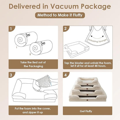 EHEYCIGA Orthopedic Dog Beds for Extra Large Dogs, Waterproof Memory Foam XXL Dog Bed with Sides, Non-Slip Bottom and Egg-Crate Foam Big Pet Couch Bed with Washable Removable Cover, Beige