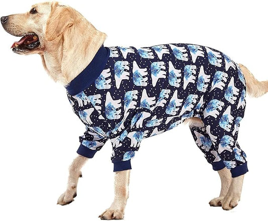 LovinPet Big Dog Pajamas, Post Surgery Onesie UV Protection, Blue Triangle Print, Lightweight Stretchy Big Dogs Pullover Shirt, Full Coverage Large Breed Dog Jammies, Pet PJ's, 3XL