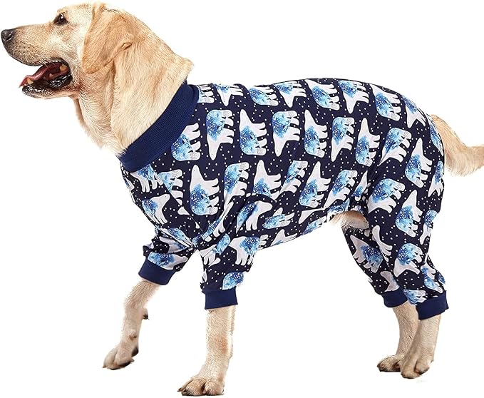 LovinPet Big Dog Pajamas, Post Surgery Onesie UV Protection, Blue Triangle Print, Lightweight Stretchy Big Dogs Pullover Shirt, Full Coverage Large Breed Dog Jammies, Pet PJ's, Medium