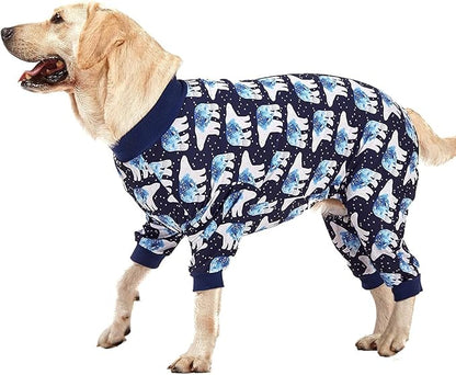 LovinPet Big Dog Pajamas, Post Surgery Onesie UV Protection, Blue Triangle Print, Lightweight Stretchy Big Dogs Pullover Shirt, Full Coverage Large Breed Dog Jammies, Pet PJ's, XXL