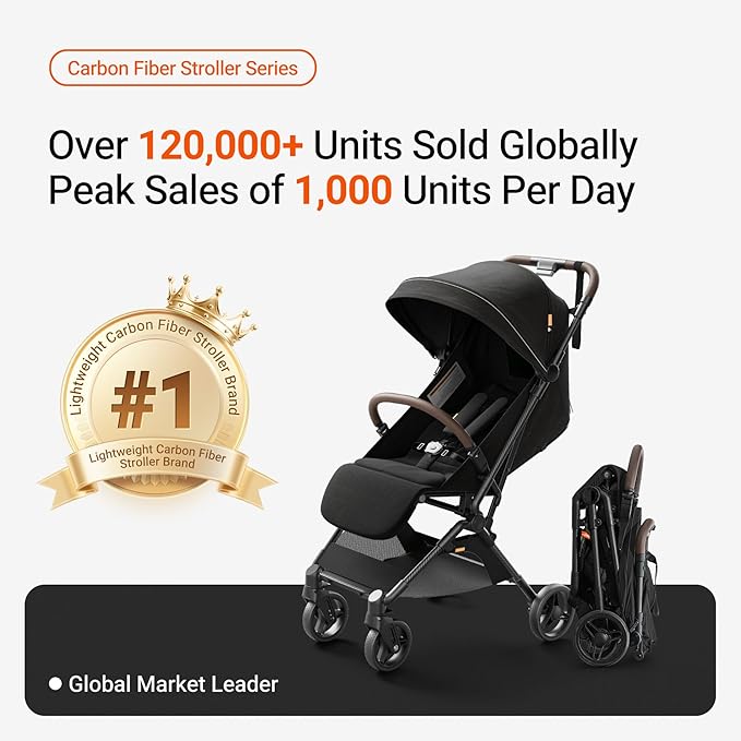 MAMAZING Ultra Air Lightweight Baby Travel Stroller with Carbon Fiber Frame, Compact & Airplane-Friendly, One-Handed Fold, 11.6 lbs, Perfect for Toddlers, Organizer & Cushion Included, Jet