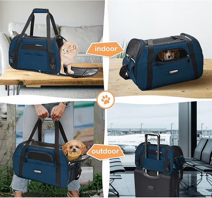 Dog Purse Carrier for Small Dogs, Soft-Sided Tote Bags with Pocket Dog Travel Supplies Portable Dog Sling with Anti-Slip Bottom (Navy Blue-17in)