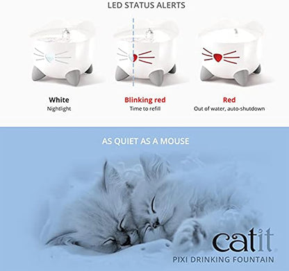 Catit PIXI Drinking Fountain – Cat Water Fountain with Triple Filter and Ergonomic Drinking Options, White
