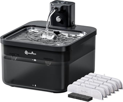 DownyPaws Cat Water Fountain Cordless, Pet Fountain, Black Pro, 6 Filters | Wireless Cat Drinking Water Fountains for Cats Indoor, Fursink , Battery Operated, Motion Sensor, Ultra Quiet Pump, BPA-Free