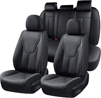 FLORICH Seat Covers, Black Car Seat Cover Full Set, Luxury Faux Nappa Leather Automotive Seat Protectors, Car Seat Cushions Universal Fit for Most Sedans SUVs Trucks - Black