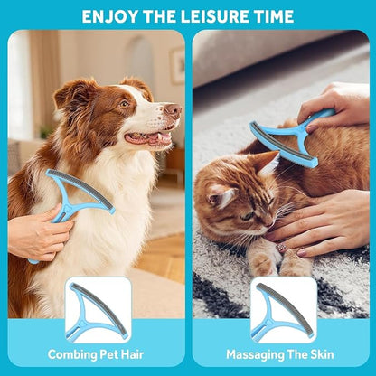 Pet Hair Remover Kit – Reusable Brush for Car Seats, Furniture & Clothes | Rotatable 52cm Handle, Built-in Tail Brush for Tight Gaps, Silicone Massage Comb for Pets, plus Self-adhesive Storage Hook