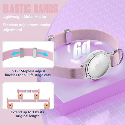AirTag Cat Collar, Elastic Tracker Collar with Airtag Holder and Bell | Compatible with Apple Air Tag, Lightweight & Scratch Resistant, Adjustable Stepless GPS Pet Collar for Cats Kittens, Pink