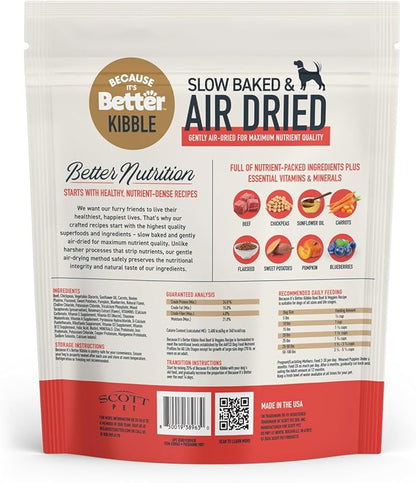 Because It’s Better Slow Baked & Air Dried Dog Food - Real Beef & Veggies - Complete & Balanced Dry Dog Food - Grain Free, High Protein, Natural Nutrition for All Life Stages, 3 lb Bag