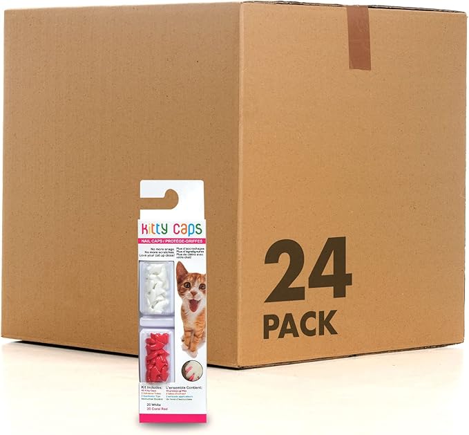 Kitty Caps Nail Caps for Cats, Pure White & Coral Red - Safe, Stylish & Humane Alternative to Declawing Stops Snags & Scratches, X-Small (Under 5 lbs), 40 Count - 24 Pack
