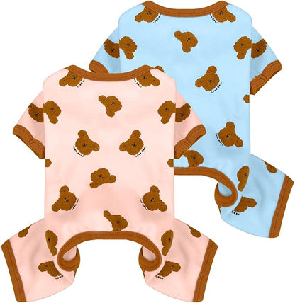 2 Pack Dog Pajamas Small Sized Dog Onesie Clothes Soft Stretchy Puppy Pajamas for Dogs Cats Girl Pet Costume Bear Printed Pjs Outifts French Bulldog Chihuahua Doggie Clothes (Pink&Blue, XX-Large)