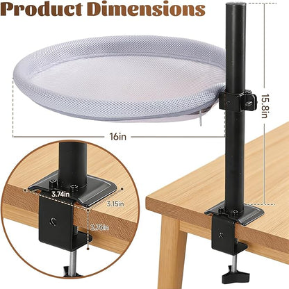Cat Desk Bed with Interactive Hanging Ball, 360° Rotating & Height Adjustable Cat Hammock Perch, Cats Bed for Desk with Removable Washable Cover for Home Office Indoor Cats