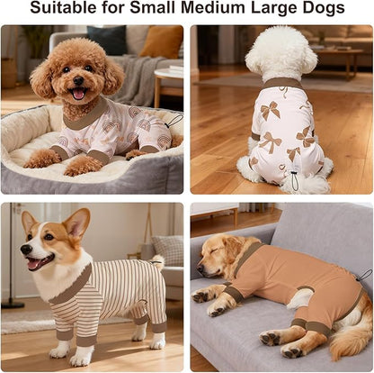 Bienbee Dog Pajamas, 4 Pack Dog Recovery Suit Shedding Suit Cute Soft Puppy Clothes Dogs Pjs Onesies Jammies Adjustable Breathable & Stretchy Clothes for Small Medium Large Dogs Girl Boy Puppy-M