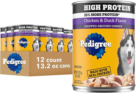 Pedigree High Protein Wet Dog Food, Adult Soft Canned Dog Food, Chicken & Duck Flavor, 13.2 oz. Cans, 12 Count