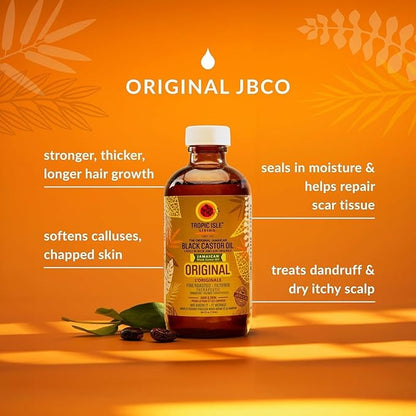 Tropic Isle Living Jamaican Black Castor Oil | Rich in Vitamin E, Omega Fatty Acids & Minerals | For Hair Growth Oil, Skin Conditioning, Eyebrows & Eyelashes, Scalp and Nail Care (PET) (8oz)