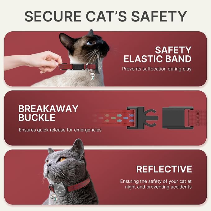 AirTag Cat Collar, Reflective Breakaway Collar, Hidden Holder with Bell | Compatible with Apple AirTag 1st & 2nd Gen, Lightweight Water-Resistant Strap for Cats, AirTag Not Included