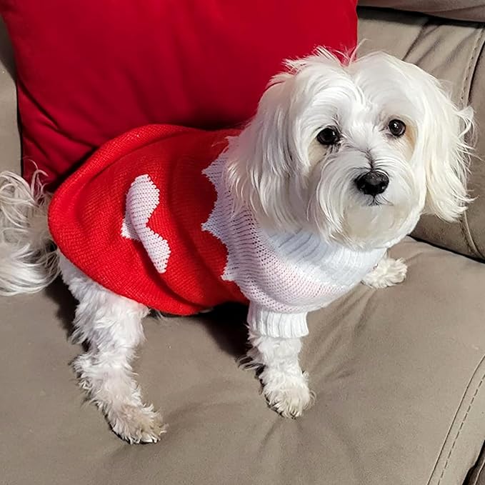 CHBORCHICEN Pet Dog Sweaters Classic Knitwear Turtleneck Winter Warm Puppy Clothing Cute Strawberry and Heart Doggie Sweater (Red2, X-Small)