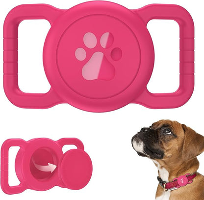 SANKALA Airtag Dog Collar Holder, 1 Pack, Rose | Silicone Full Body Covered, Anti-Lost Protective, Fits All Width Collars, for Apple AirTag(Gen 1 & 2), Signal Friendly