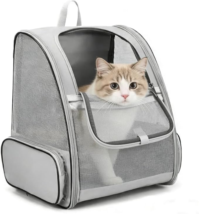 Ventilated Cats Dogs Rabbits Carrier Backpack for Small Pets and Puppies – Perfect for Outdoor Adventures and Vet Visits, Ultimate Comfort On-The-Go (Grey)