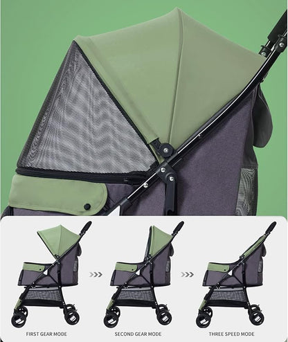 Sunny Sonny Foldable Jogger Pet Stroller with Weather Cover Storage Basket Pet Travel Carrier for S/M Dogs Cats up to 33lbs (Green)