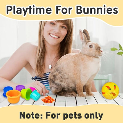 8 Pcs Colorful Stacking Cups and a Ball for Rabbits, Colorful Bunny Cups for Rabbits and Small Animals, Nesting Rabbit Cups of Different Sizes, Bunny Stacking Cups for Hiding Food and Playing