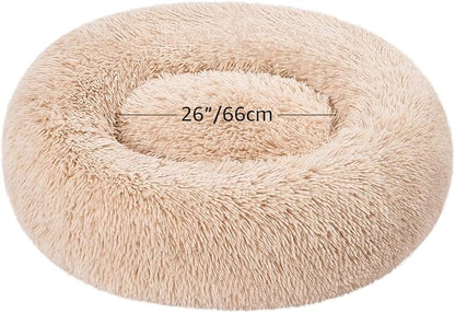 Amazon Basics Washable Donut Pet Bolster Faux Fur Bed with Removable Cover, Anti-Slip Bottom for Dog, Beige, 36" x 36"