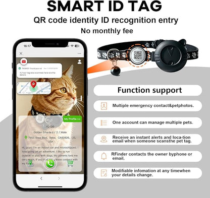 Smart GPS Cat Tracker Collar with QR Code - Waterproof Pet Locator for Small to Large Cats - Compatible with Apple Find My - No Monthly Fees - Advanced Tracking Solution